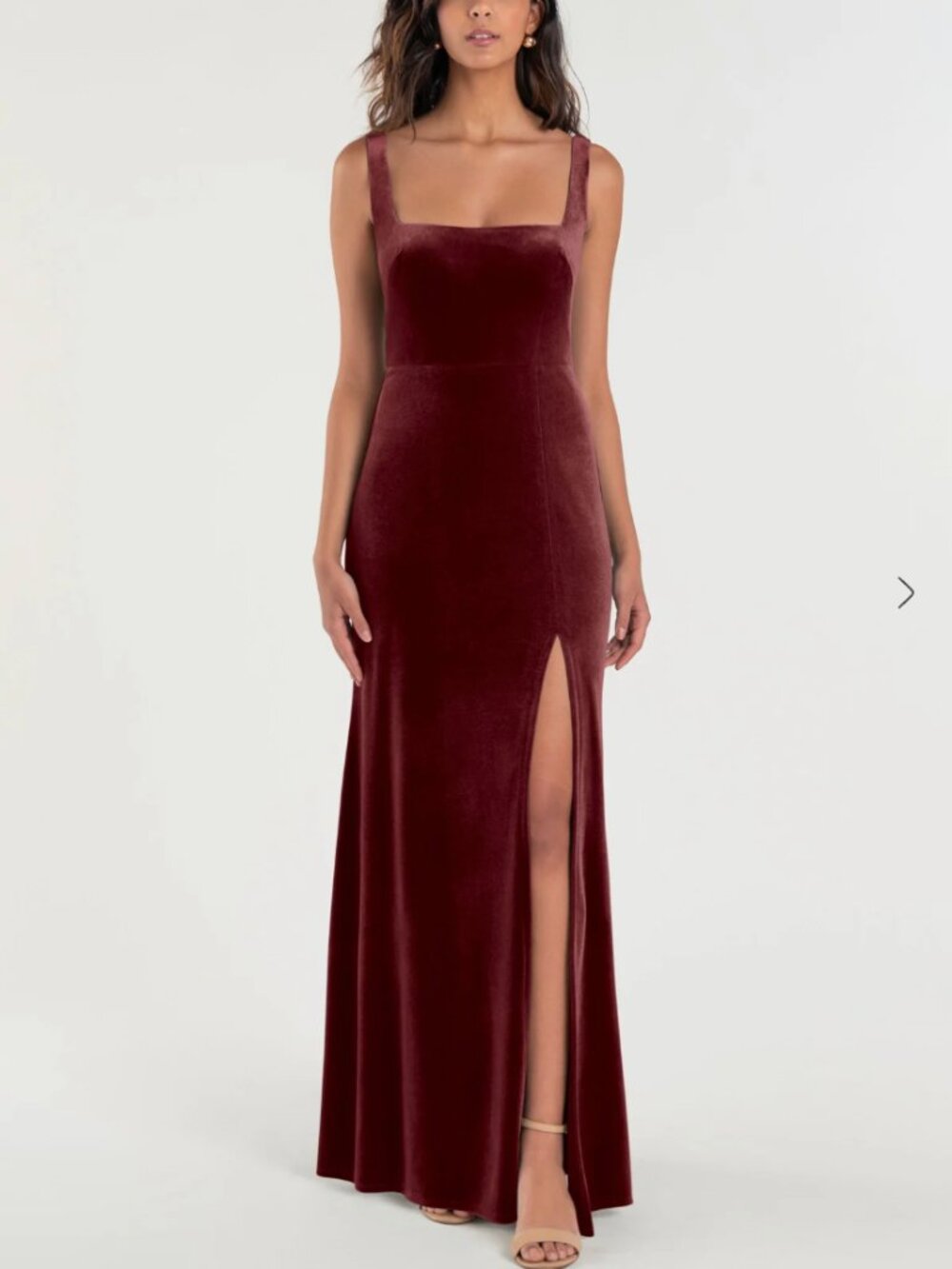 NWT Jenny Yoo Mara Stretch Velvet Dress, Size 0, Dark Berry